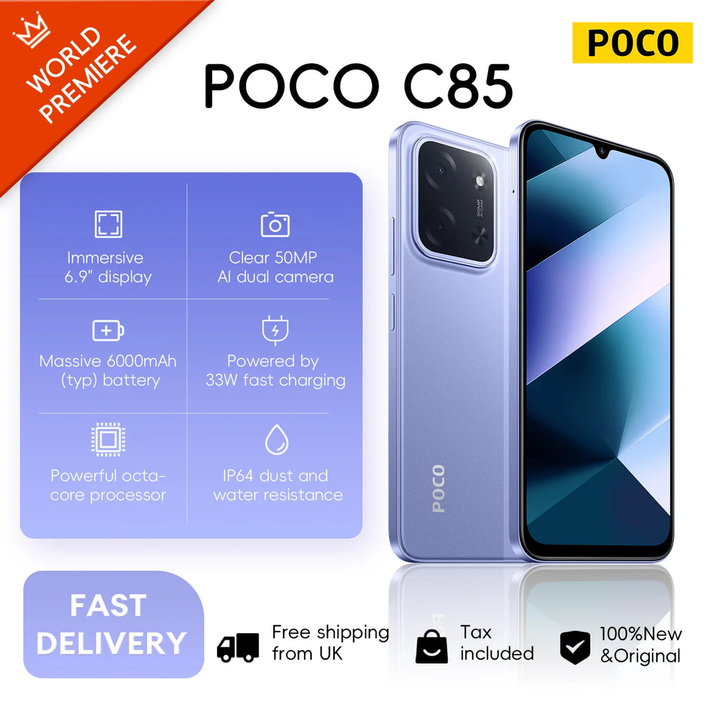 POCO C85 4G 8+256GB Global Version 120Hz 6.9“ Dot Drop Display MediaTek Helio G81-Ultra 50MP Main Camera 6000mAh 33W IP64 NFC