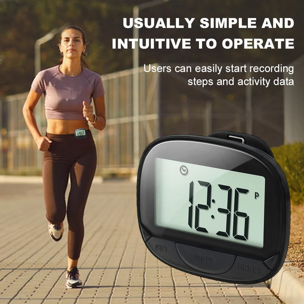 Clip-On Pedometer Electronic Pedometer Digital Display Simple Step Tracker Large Screen Multifunctional for Outdoor Sports