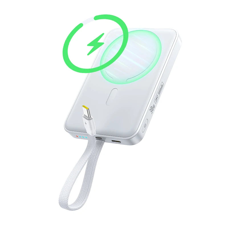 Magnetic 10000mAh Fast Charging Power Bank - PD 30W Travel Battery Built-In USB-C White 10000mAh China Mainland Tidesmit