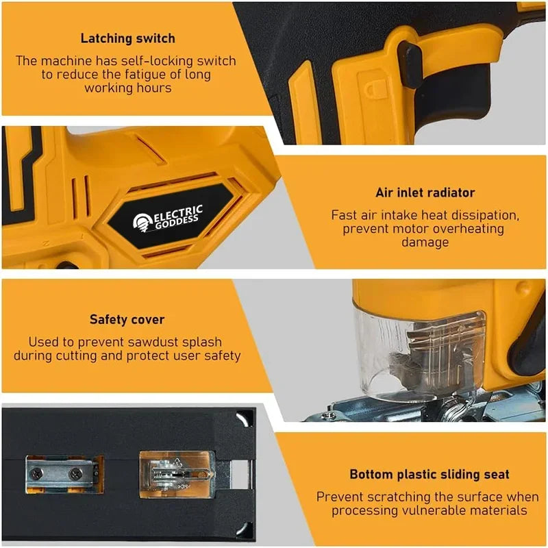 Cordless Jigsaw 3500RPM Electric Saw 45 Degree Cutting Angle Jigsaw Woodworking Tools For Dewalt 20V Battery Pin