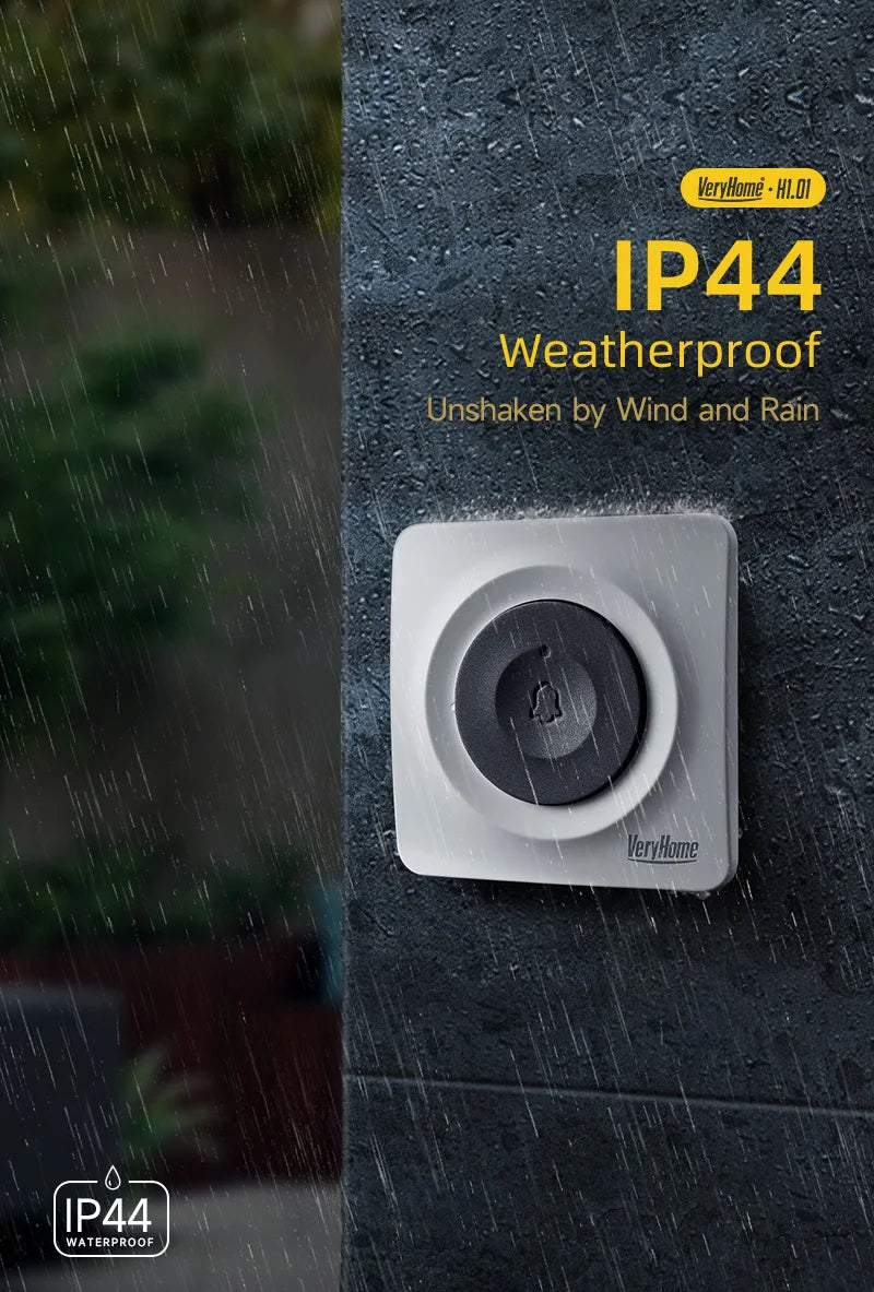 VERYHOME Wireless Doorbell with Large Button, 500ft Range, IP44 Waterproof, LED Night Light, Loud Chime, New Chip, Home Security