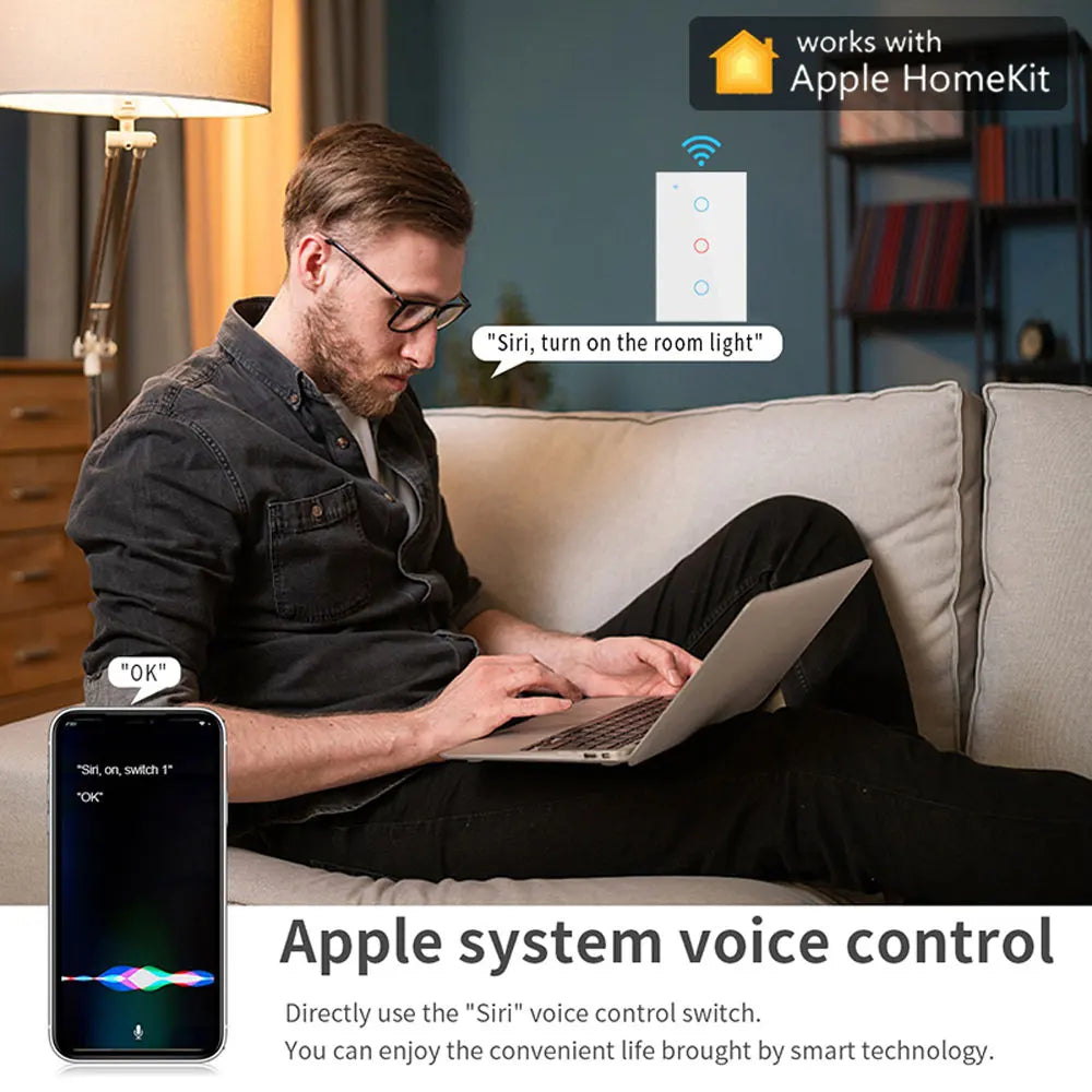 BONDA Homekit Smart Switch No Neutral EU/US WIFI Touch Sensor Light Switch Smart Google Home Alexa Siri Voice Control 220V 110V