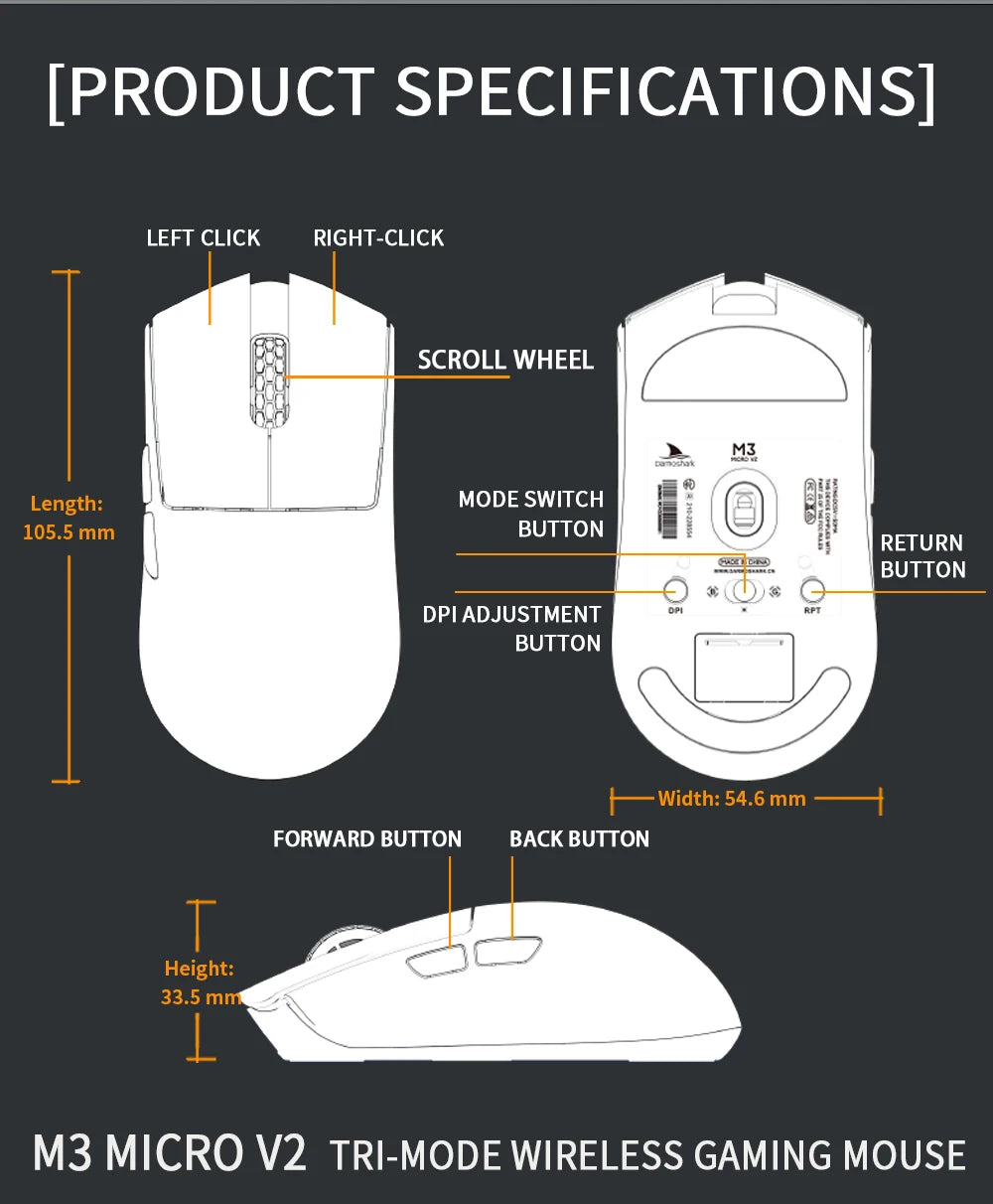 Darmoshark M3 Micro V2 Wireless Gaming Mouse Double 8k Nordic N54L PAW 3950 30000 DPI  Small Hand  Macro Game Mouse Lightweight