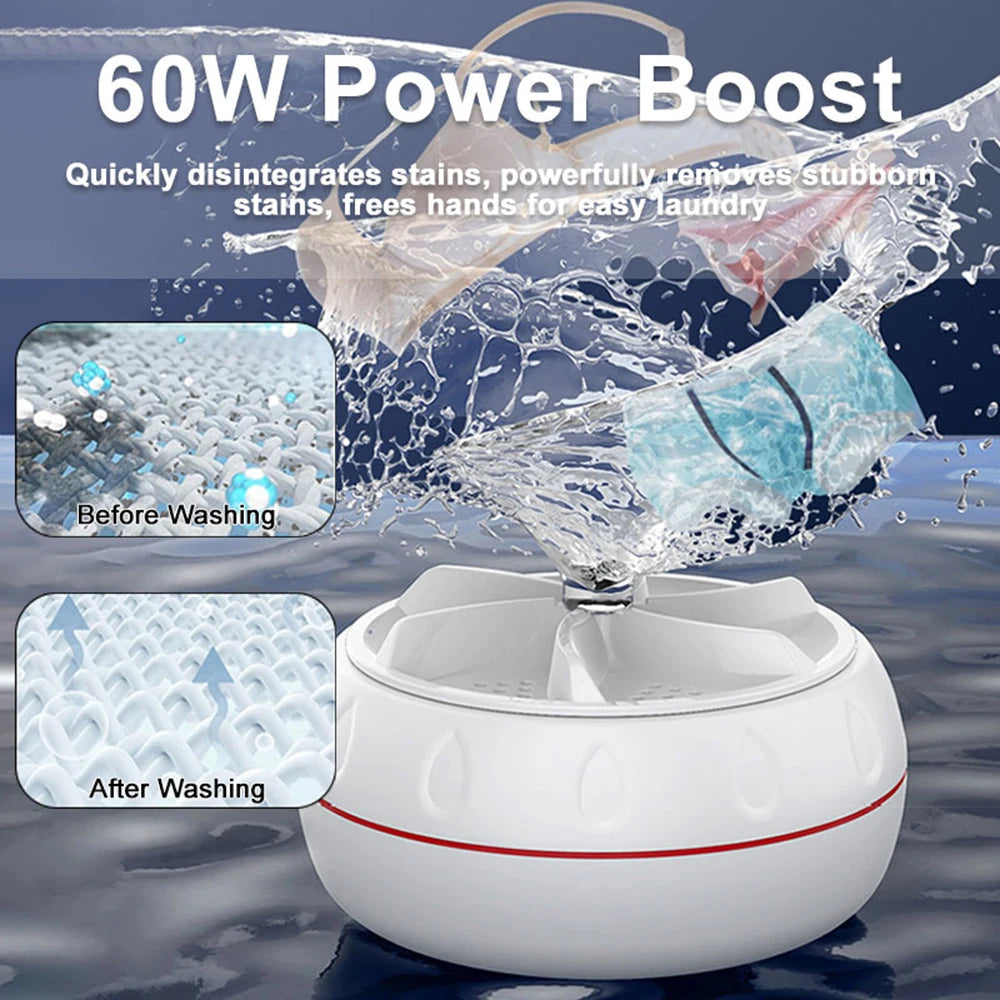 Tidesmit portable ultrasonic turbo washing machine for laundry on business trips, compact USB mini washer side view.