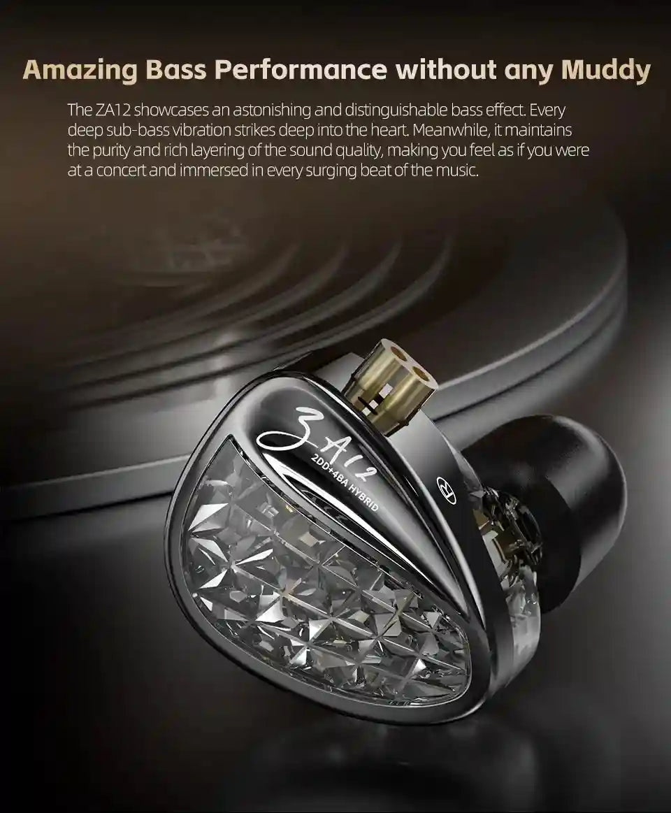 Wired In-Ear Monitors - Hybrid 2DD+4BA HiFi Drivers Black Tidesmit