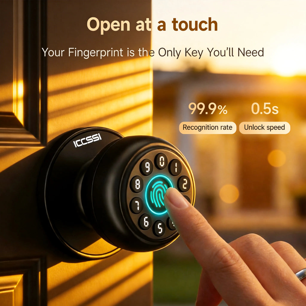 ICCSSI K10CPLUS Smart Lock Tuya Spherical Door Lock Tuya Fingerprint Password Key 4-in-1 Unlock for Airbnb Home Aluminum Alloy