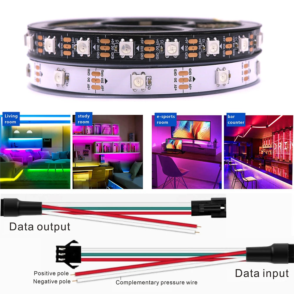WS2811 WS2812 WS2813 WS2815 DC 5V 12V Color-Changing Addressable and Programmable LED Light Strips for Colorful Lighting