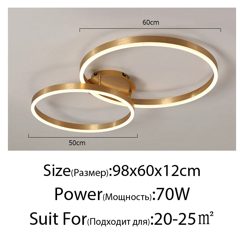 Nordic Creative Led Circle Chandeliers Bedroom Living Dining Room Lighting Chandelier Golden Brown Glossy Lamp Home Indoor Lamps