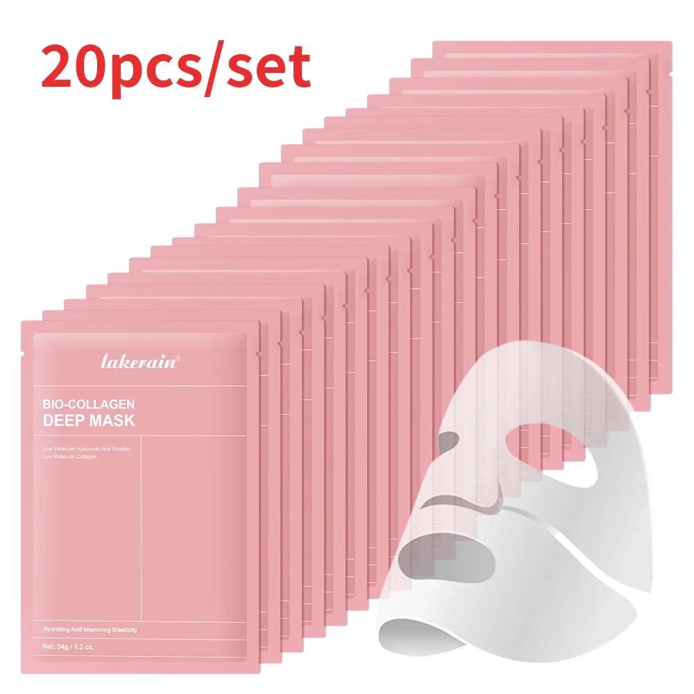 20pcs set of pink lakerain Bio-collagen deep mask pouches with sheet mask