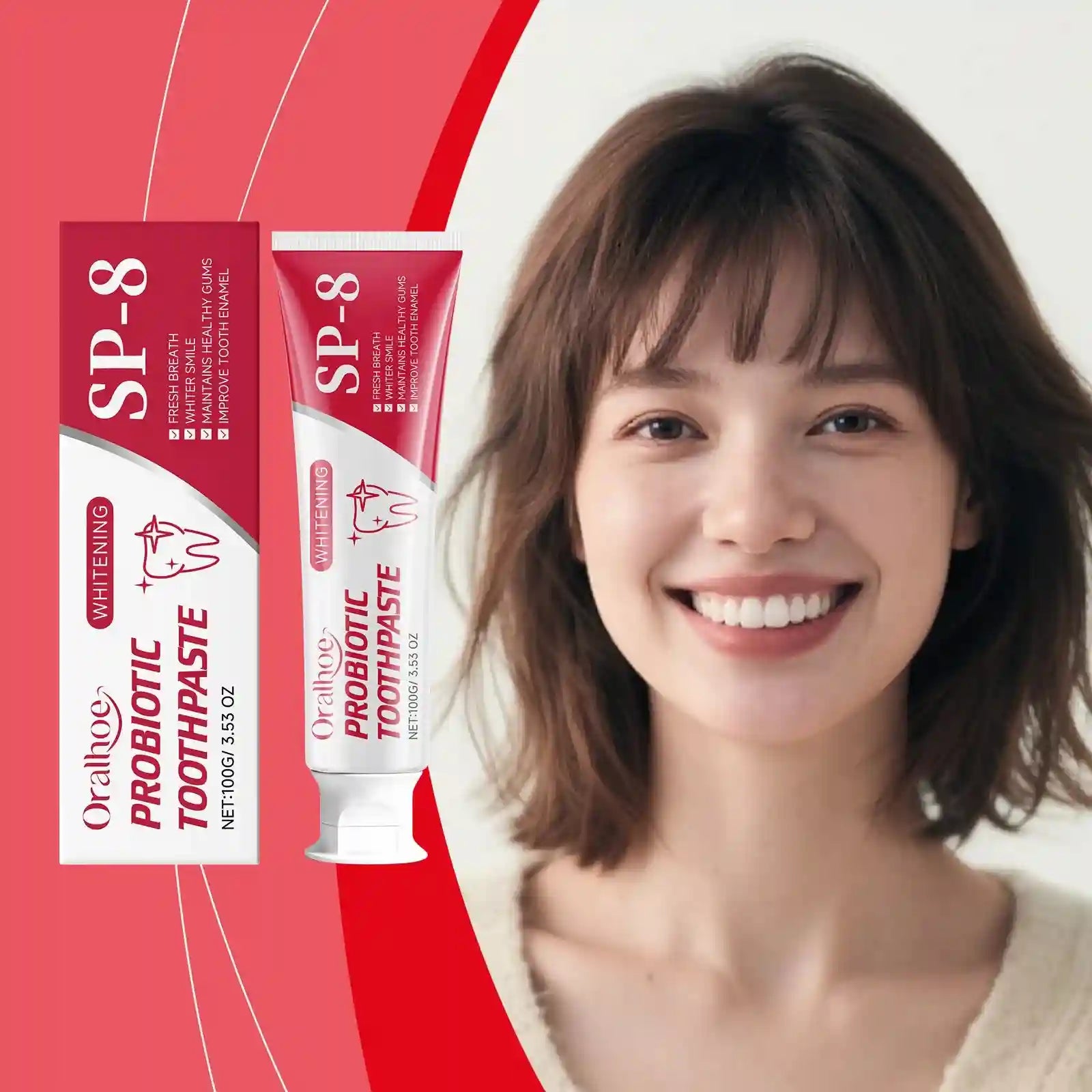 Tidesmit probiotic teeth whitening toothpaste for enamel repair, sensitive gums, and fresh breath.