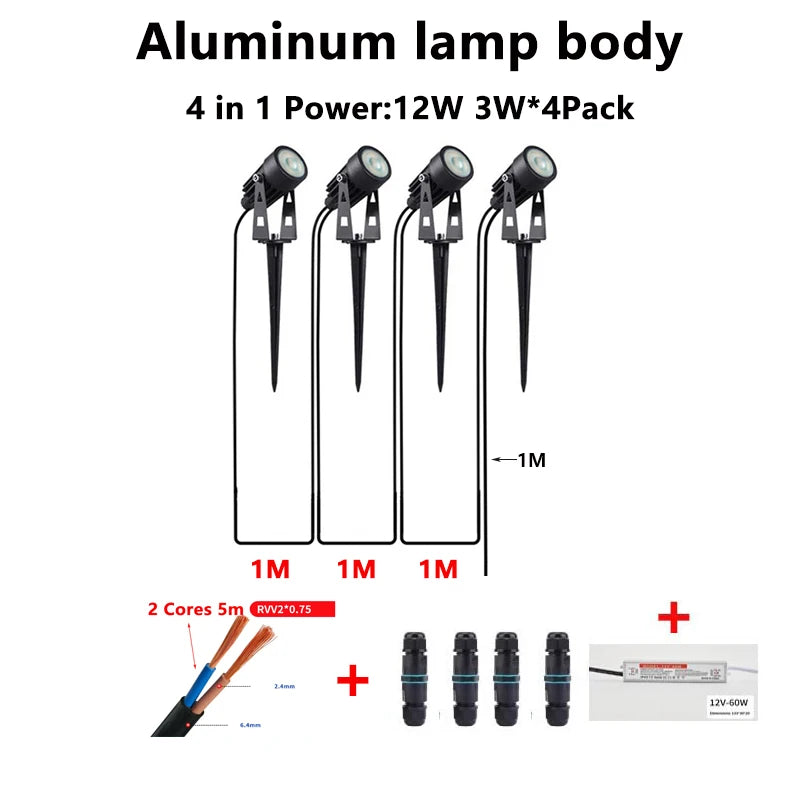 24V Low Voltage LED Garden Spot Lights 6-14Pack IP65 Waterproof + Transformer Outdoor Yard Patio Pathway Decorative Lighting