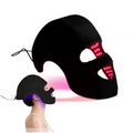Black LED hat and face mask for red light therapy, 660nm+850nm LLLT for skin rejuvenation and hair loss prevention.