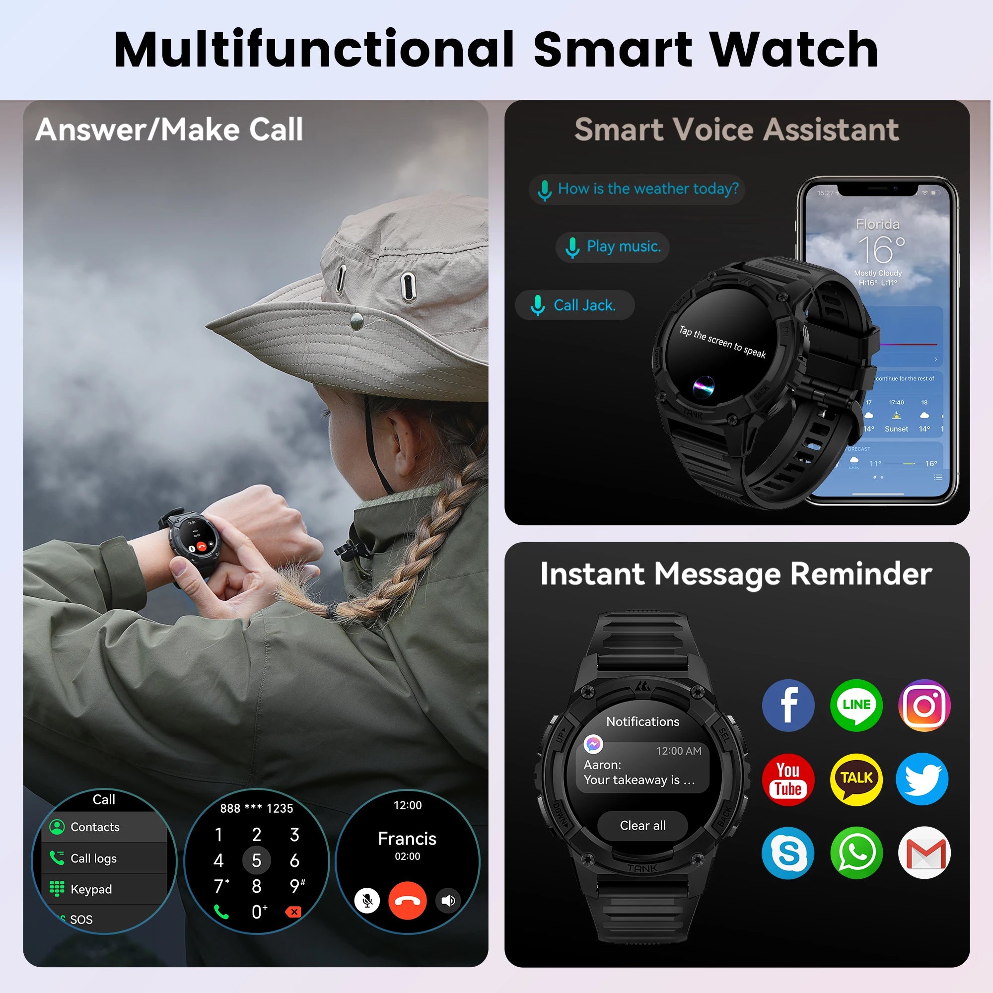 KOSPET TANK S2 GPS Smart Watch For Women Compass Altimeter Barometer Bluetooth Call AI Voice AMOLED IP69K Waterproof Smartwatch