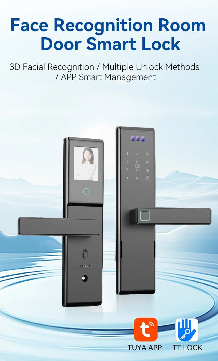Tuya WiFi Smart Door Lock 3D Face Fingerprint Unlock Camera Memory Card Cloud Storage Aluminum Wood Compatible SDK Enabled