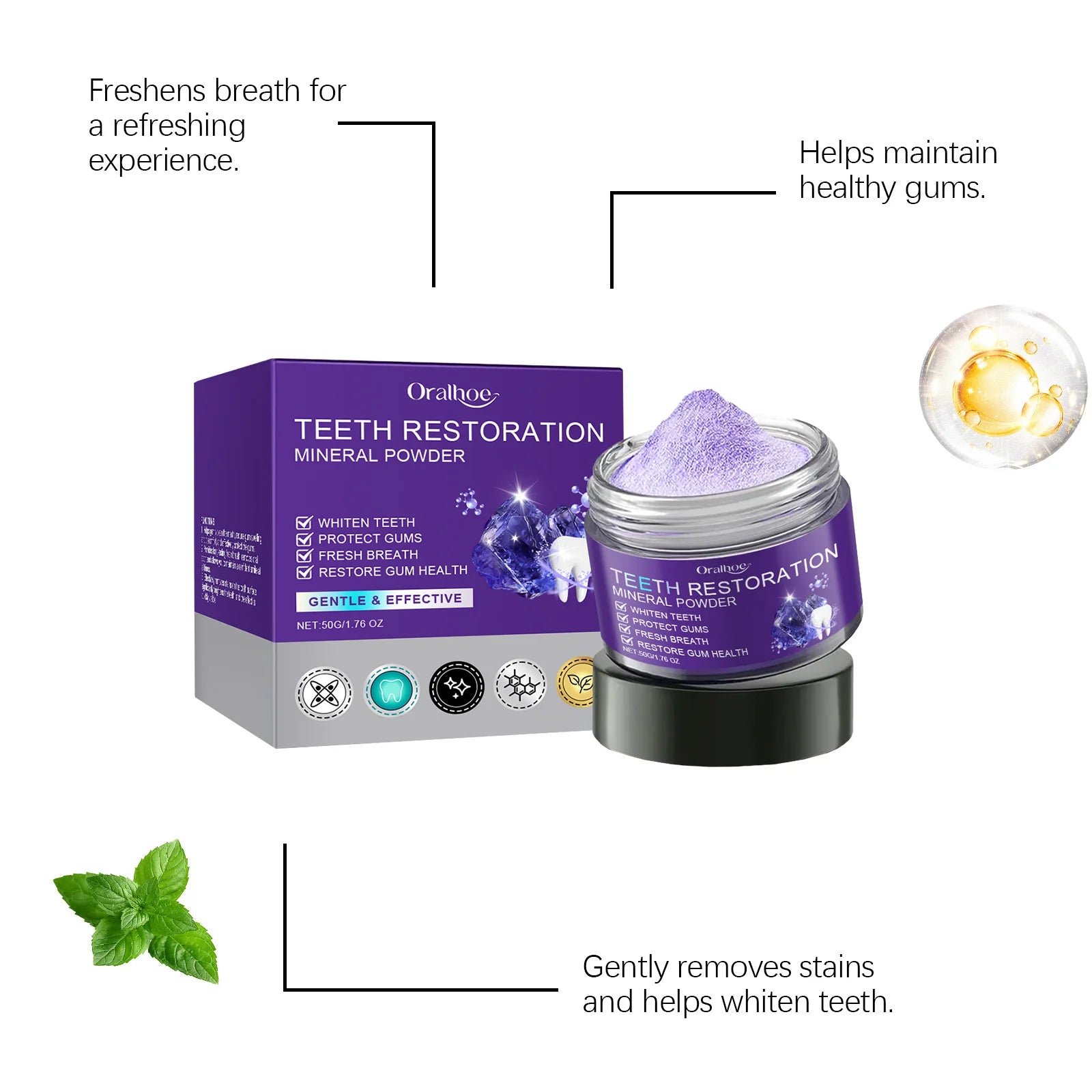 Tidesmit teeth restoration mineral powder for professional teeth whitening and stain removal for fresh breath.