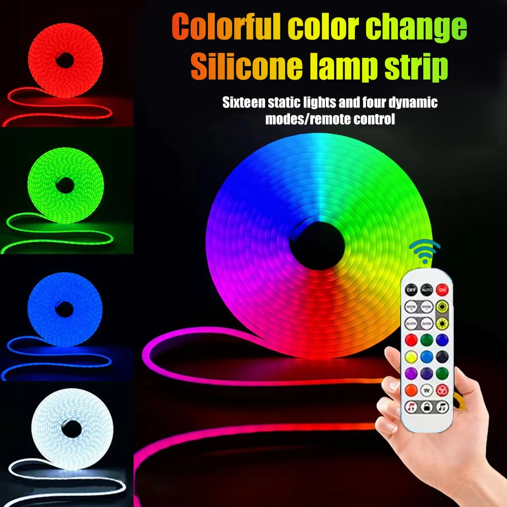 Color-changing RGBIC silicone lamp strip with multi-color LED glow