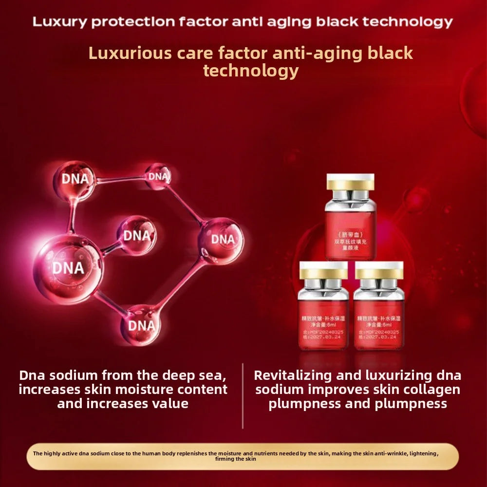 Double Serum Filler vials: anti-aging skin treatment with DNA sodium to moisturize, firm, and reduce wrinkles.