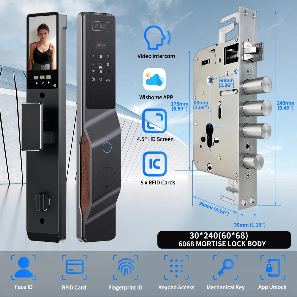 Wishome APP 3D Face Recognition Smart Lock with Camera, Video Call, and Voice Intercom Functions