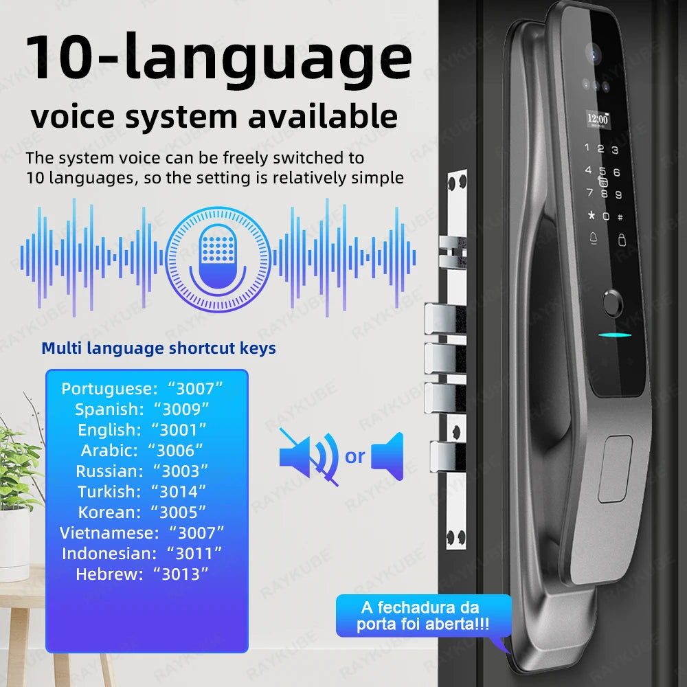 New RAYKUBE X50 Tuya WiFi 3D Face Recognition Digital Fingerprint Door Lock With WiFi Camera Remote APP Video Call 10-language