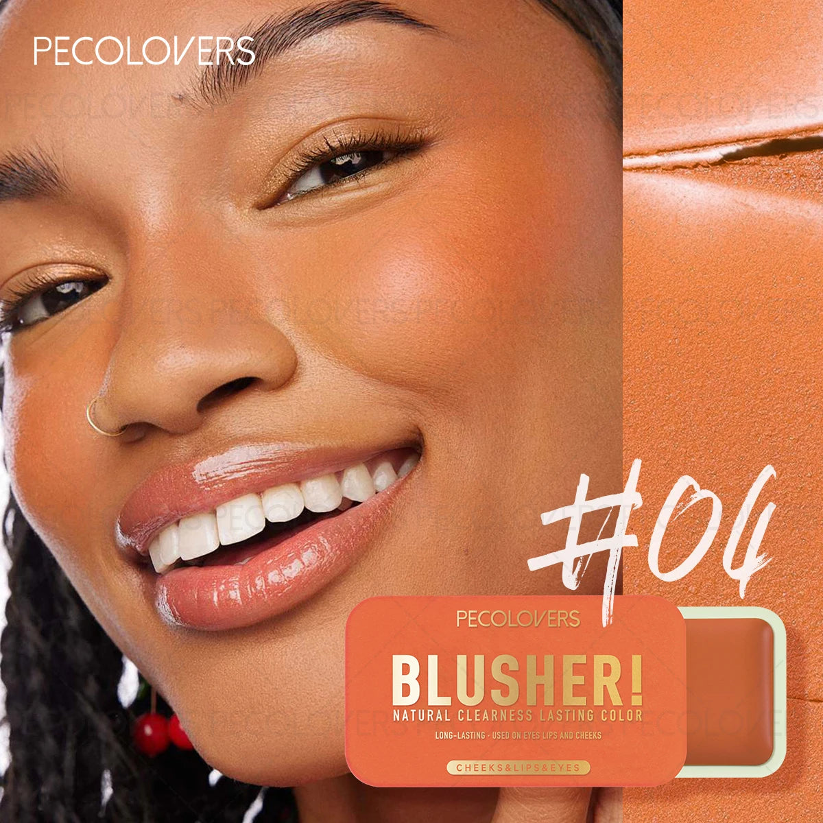 Tidesmit waterproof matte blusher texture close-up for natural eye cheek and lip makeup highlighting and face contouring
