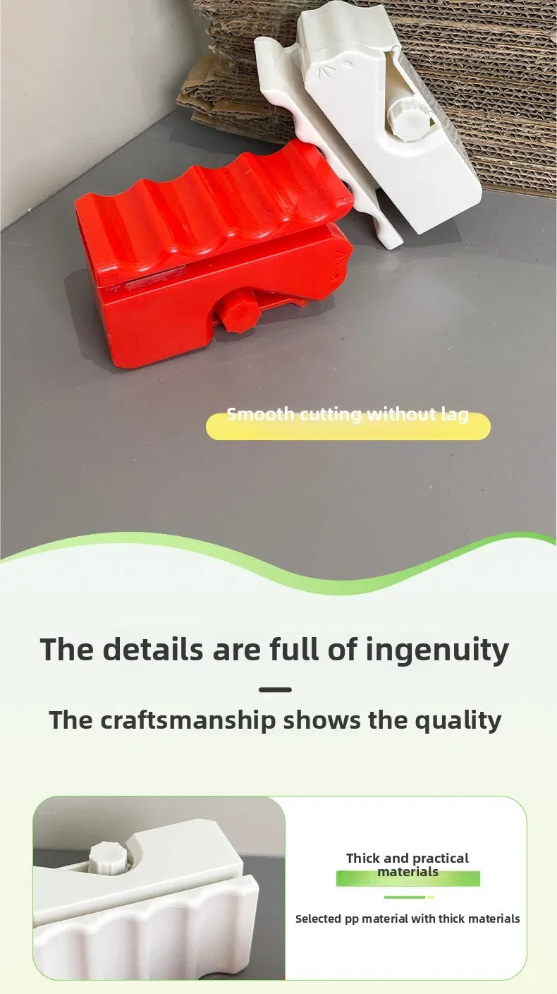 3-in-1 portable cat scratching board cutter tool in red and white for easy DIY cardboard recycling and pet craft projects.