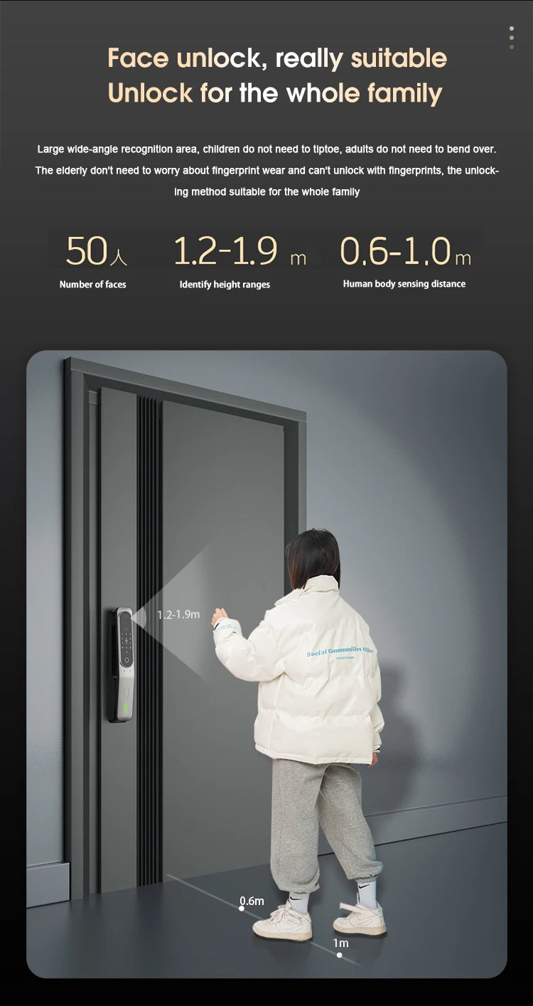 Electric  3D Face Recognition Smart Doorlock Fingerprint Biometric Password Full Automatic Wifi Door Lock with Camera