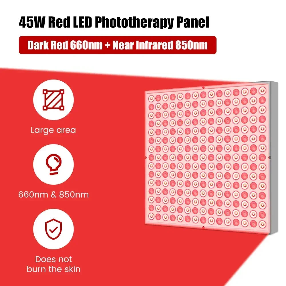 225-LED Red Light Therapy Panel 660nm & 850nm Professional Body & Facial Treatment for Anti-Aging Skin Rejuvenation Pain Relief