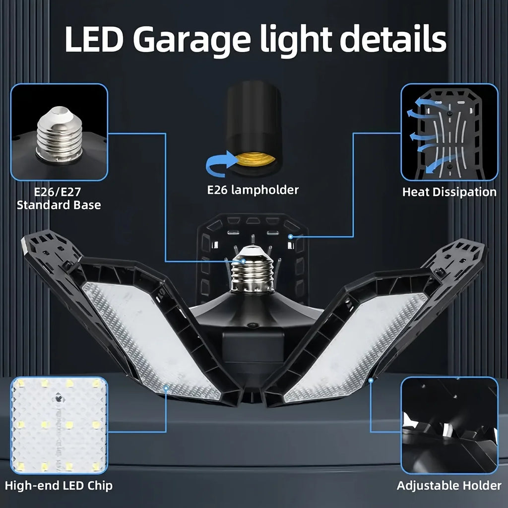 1/2/4PCS LED Garage Lights with 5+1 Adjustable Panels E26/E27 Ceiling Lamp Super Bright LED Shop Light for Industrial Lighting
