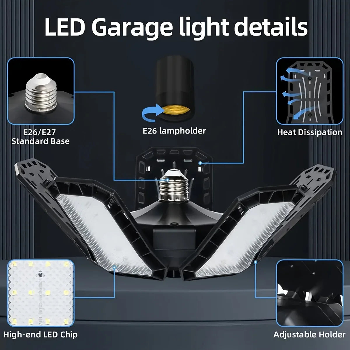 1/2/4PCS LED Garage Lights with 5+1 Adjustable Panels E26/E27 Ceiling Lamp Super Bright LED Shop Light for Industrial Lighting