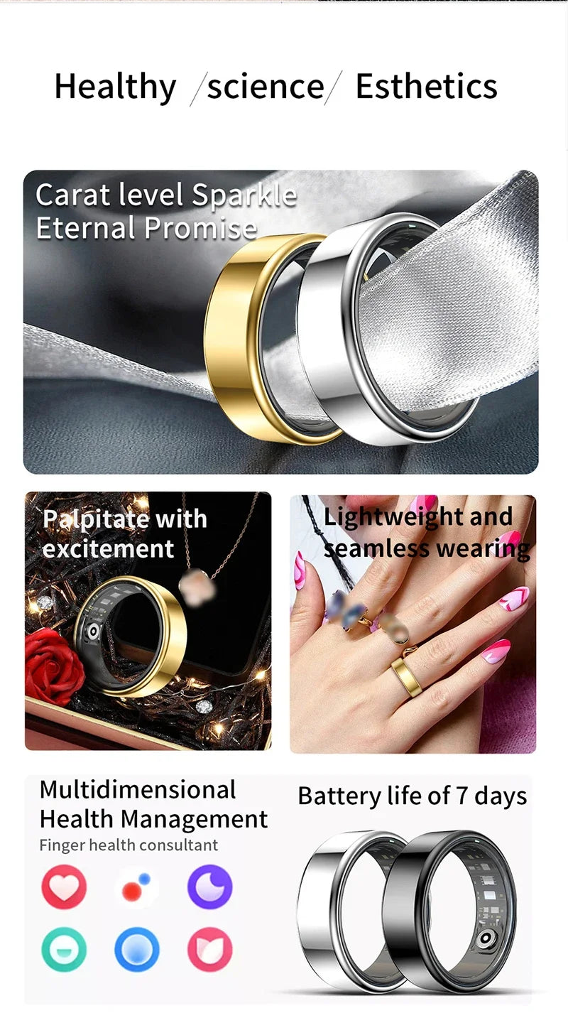 Smart Ring Multifunctional Health Tracker Heart Rate Blood Oxygen Monitor Waterproof Men Women Bluetooth Ring Sleep Fitness