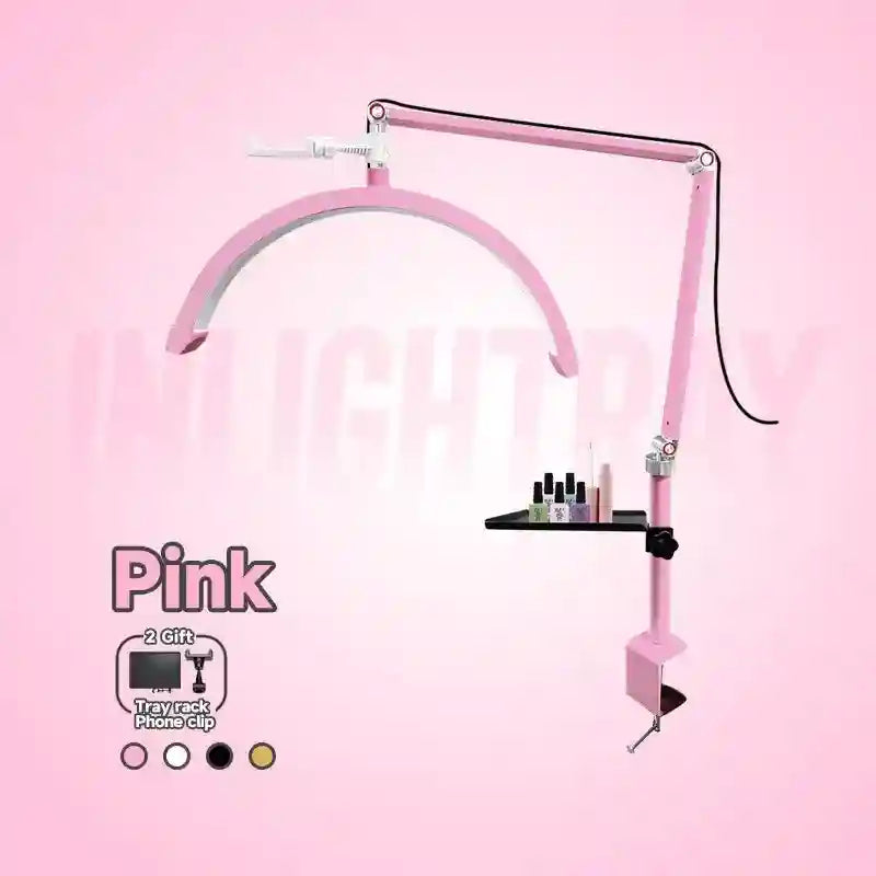 Half-Moon LED Beauty Light - Adjustable Table Lamp for Lash Artists Pink Standard Tidesmit