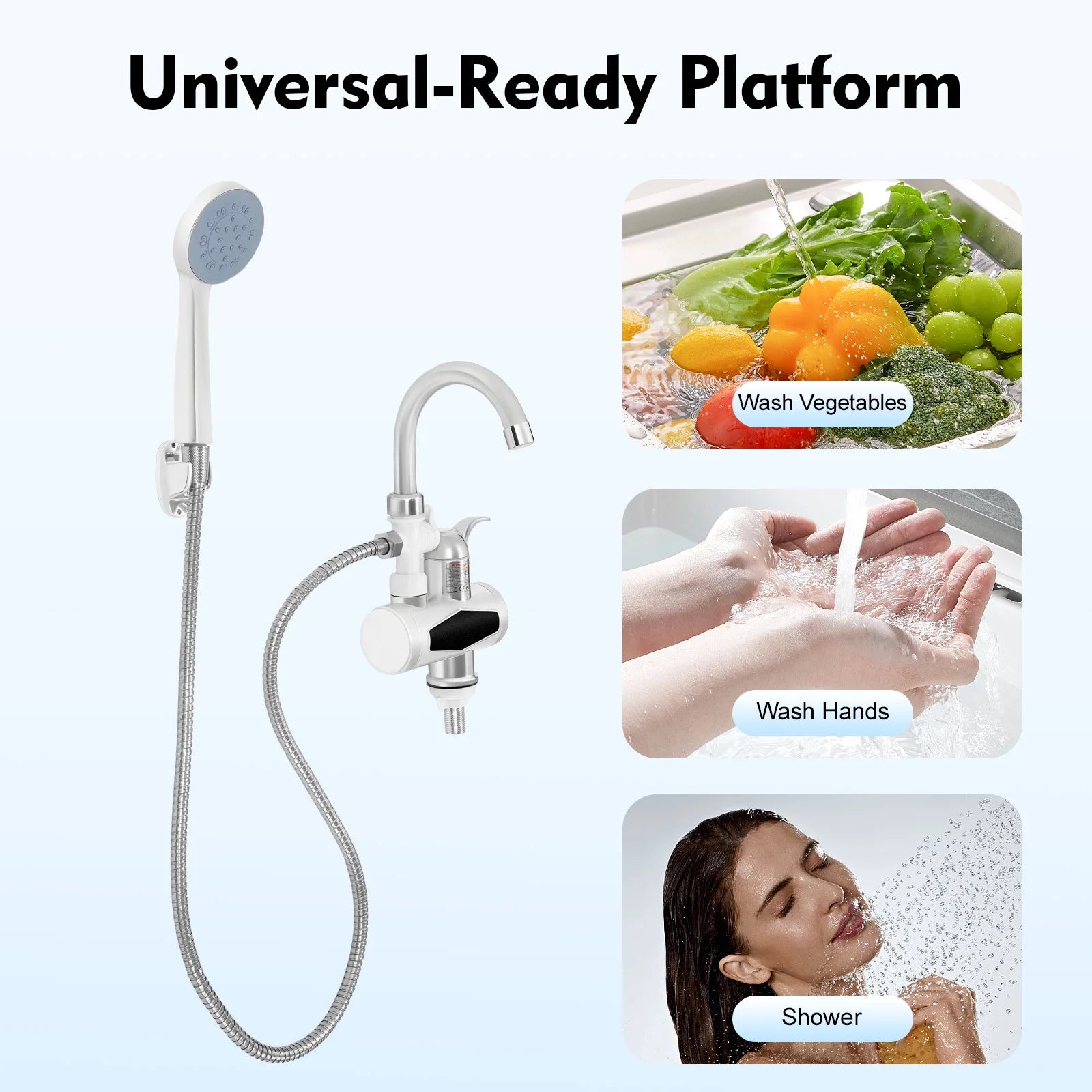 3000W Electric Hot Water Faucet, 360° Rotatable Instant Water Heater with LCD Display, Tankless Electric Tap with 3-Mode Heating for Kitchen, Bathroom, RV (IPX4 Waterproof)