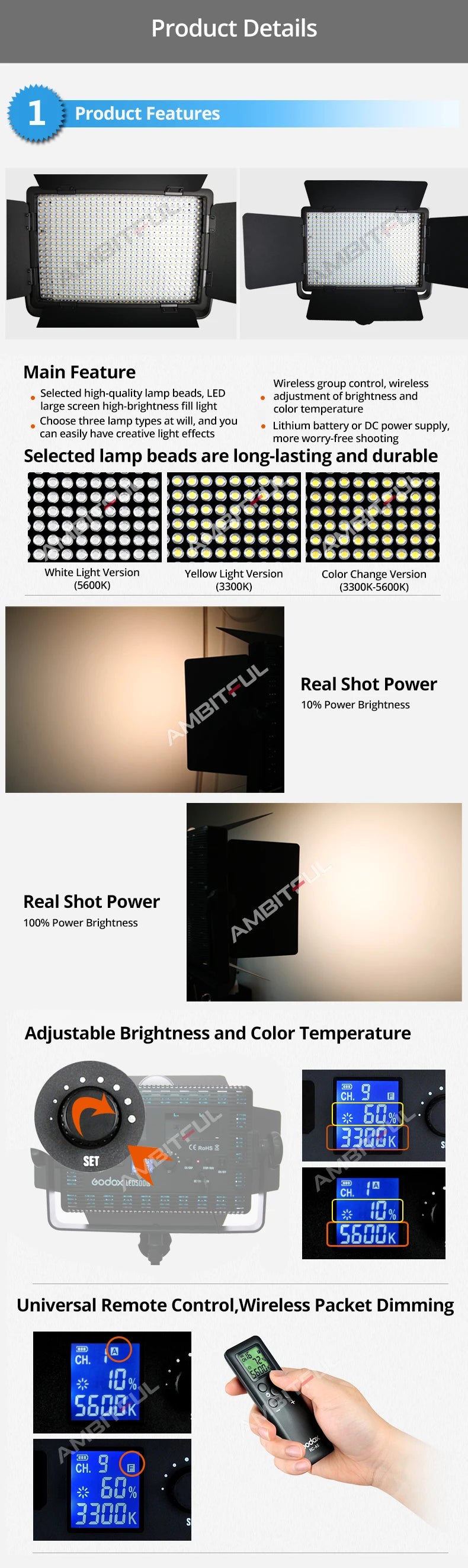 Tidesmit LED Video Light Panel - Adjustable Color Temperature Studio Lamp Tidesmit