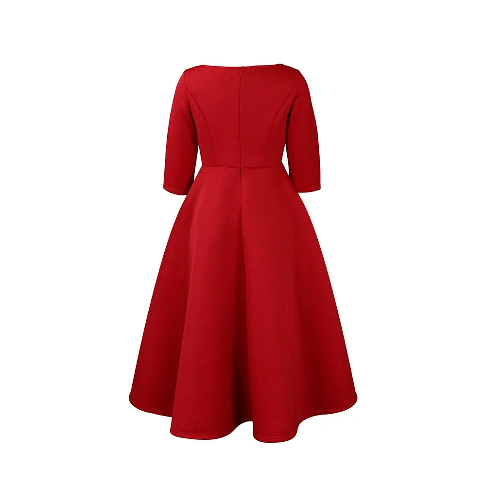 Elegant Pure Color Maxi Dress Evening Gown A- Line Skirt Polyester Fabric round Neck Short Sleeve High Waist Midi Dress