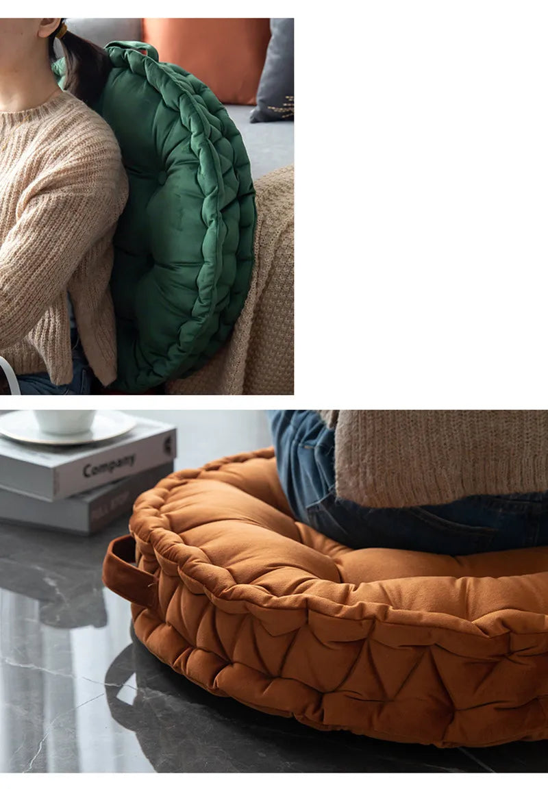 60x60cm Nordic Plain Velvet Tatami Round Cushion Pillow Thickened Winter Sofa Back Cushion Floor Meditation Cushion Futon Round