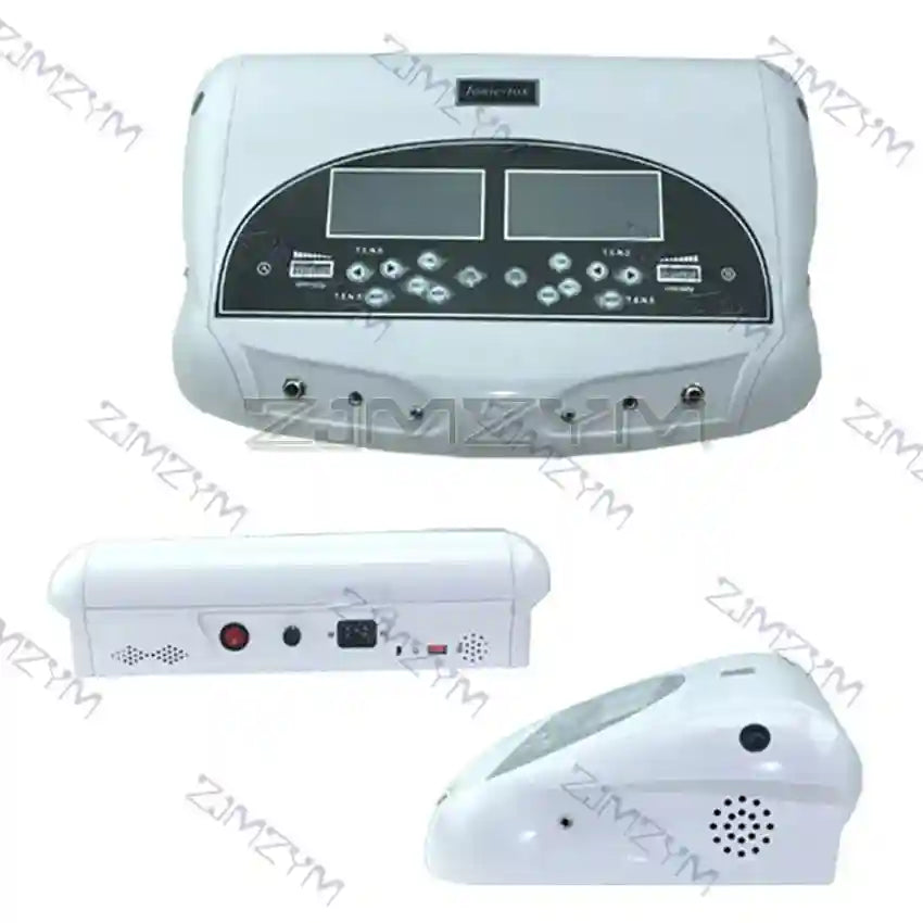 White dual ionic detox foot bath machine with digital display, control buttons, and side power input ports.