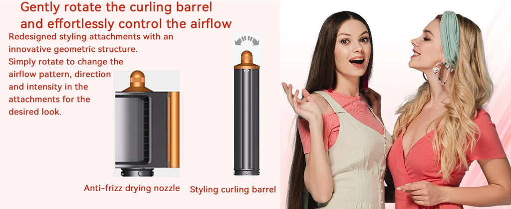 SenCiciMen 6-in-1 hair styler with rotating gold-accented curling barrel and anti-frizz drying nozzle for salon curls.