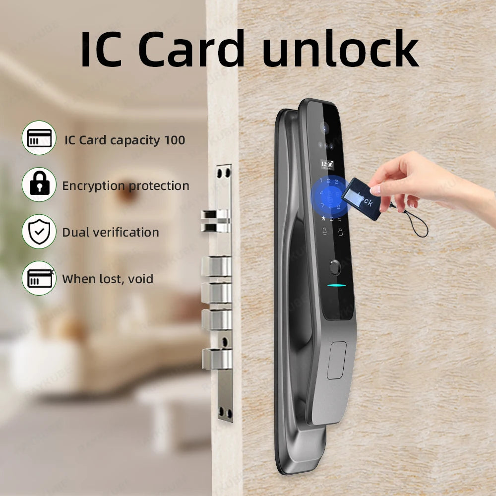 New RAYKUBE X50 Tuya WiFi 3D Face Recognition Digital Fingerprint Door Lock With WiFi Camera Remote APP Video Call 10-language