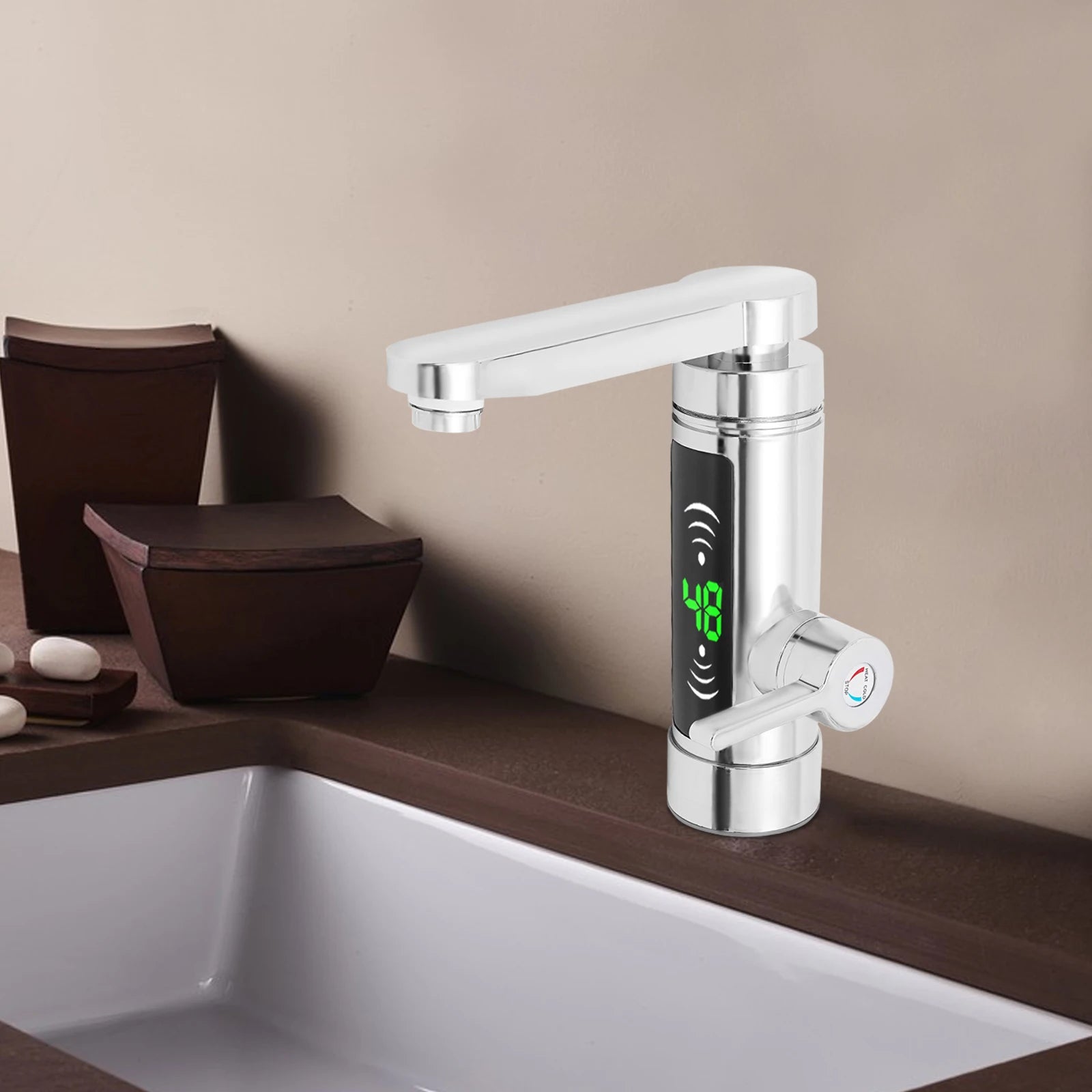 3000W Electric Kitchen Water Heater Tap Stainless Steel LED Digital Water Heater Faucet Heater With Universal Adapter Nozzle