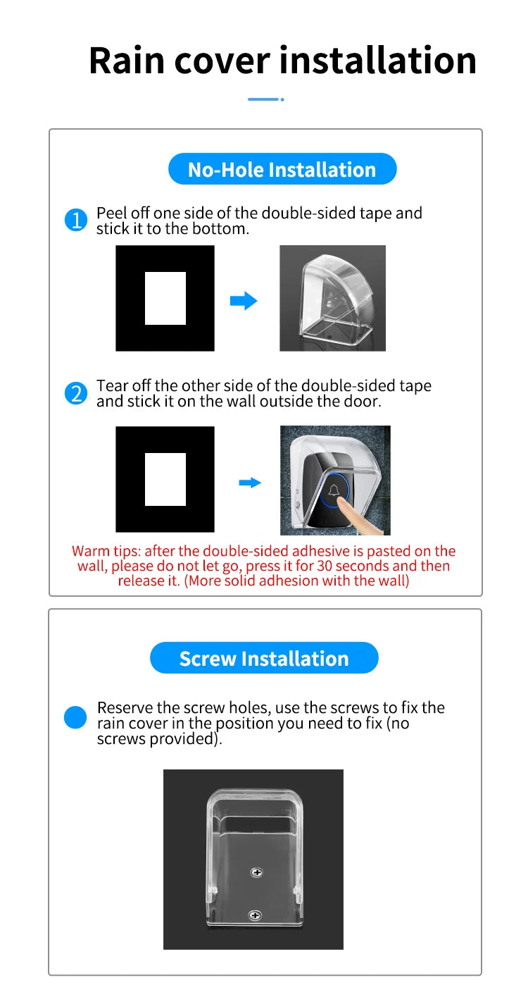 CACAZI Waterproof Cover For Wireless Doorbell Button Smart Ring Chime Button PC Transparent Outdoor Rain-cover Home Case New