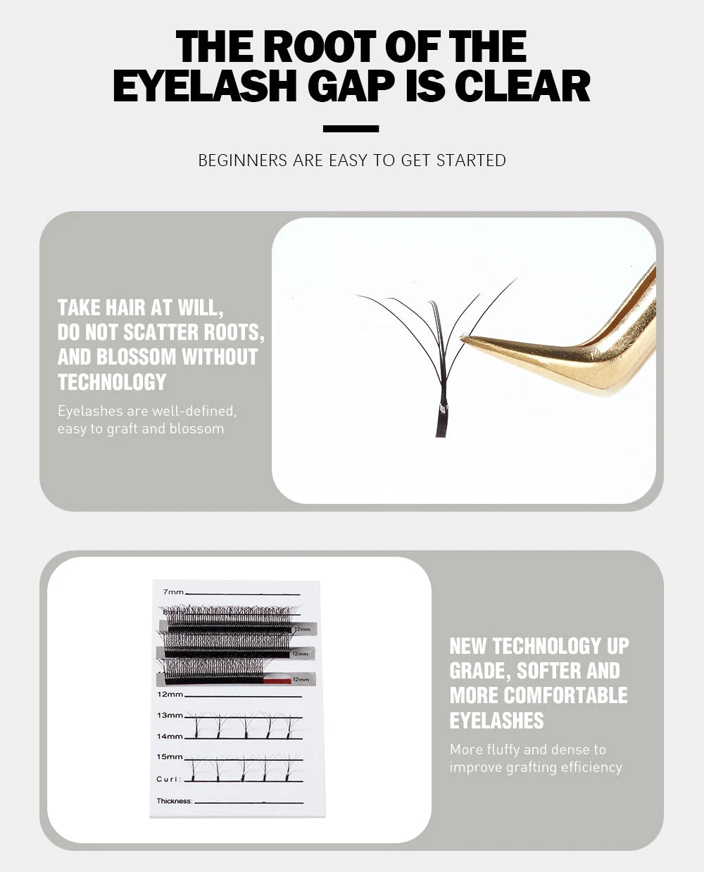 DeceMars L-curl M Curl YY 3D 4D 5D 6D Eyelash Extension 12 Lines for Makeup False Eyelashes Tidesmit