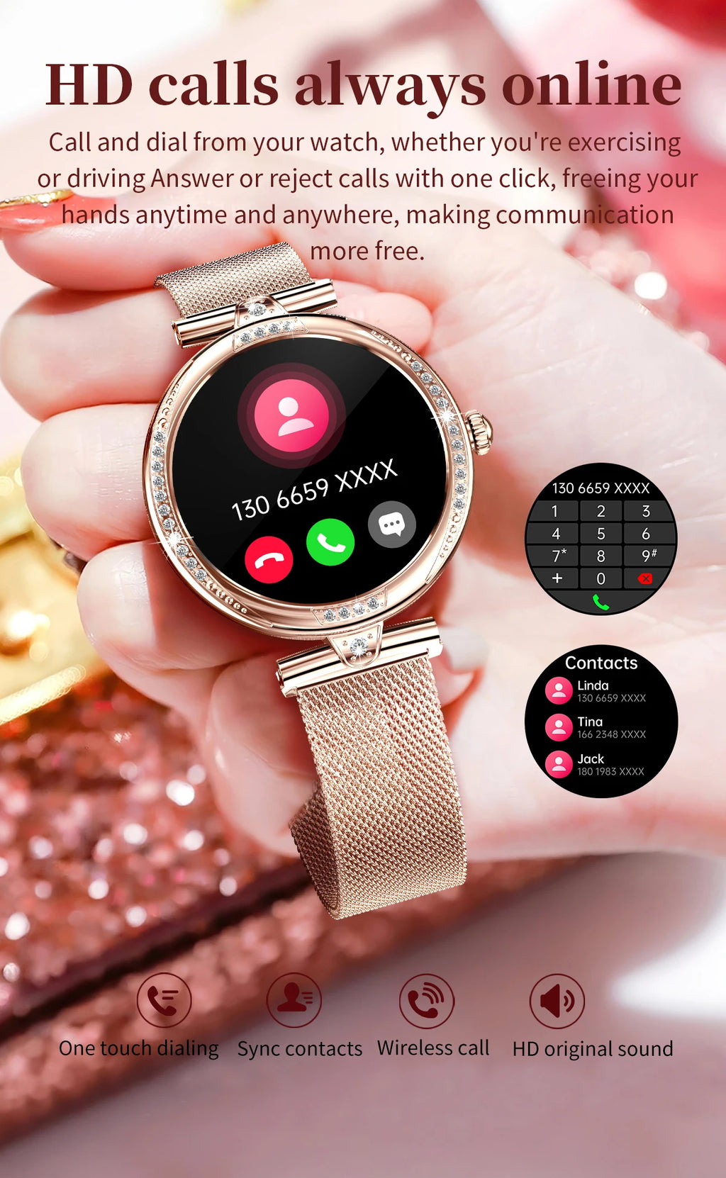 LIGE New Women Smart Watch 1.19 Inch AMOLED Full Touch Screen Sports Fitness Watches Bluetooth Call Digital Smartwatch Lady Gift