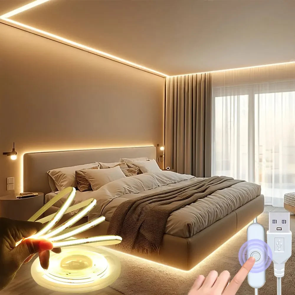 COB LED Strip Flexible High Density LED Strip 3mm COB Bar LED Light Warm 3000K White 6500K for Bedroom Kitchen Home