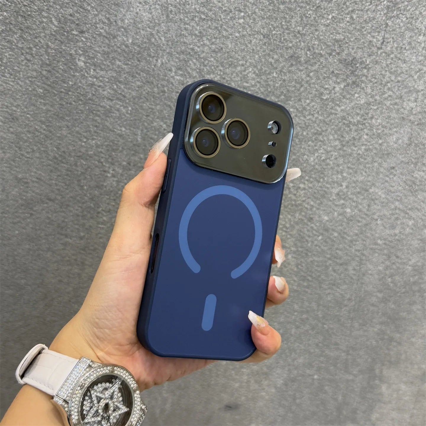 Magnetic iPhone 16 Pro Case with Matte Electroplating and Lens Protection Dark Blue Tidesmit