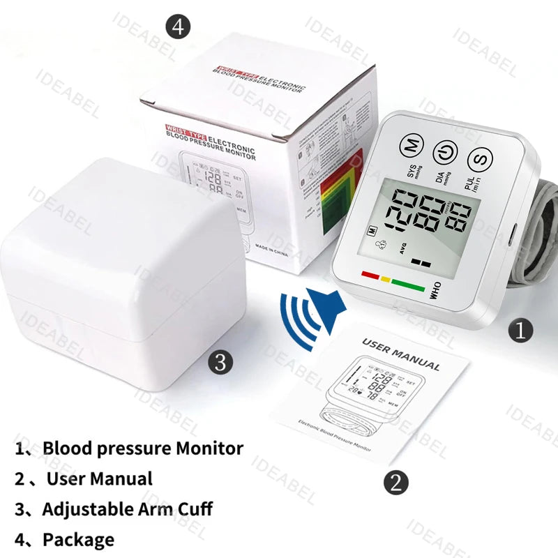 Smart LCD Screen English Voice Broadcast Wrist Blood Pressure Monitor Digital Automatic BP Tonometer Heart Rate Sphygmomanometer