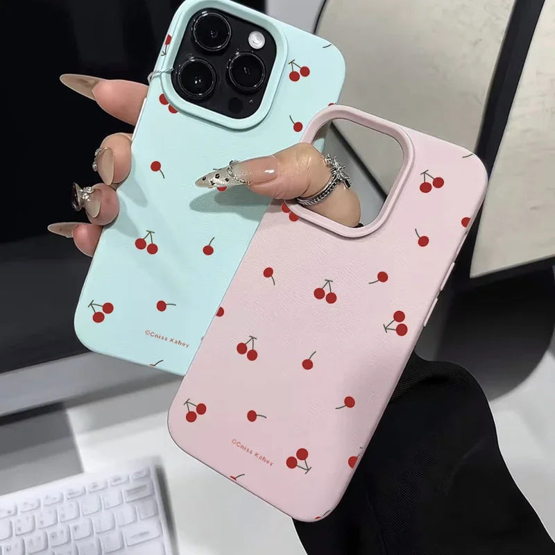 iPhone 16 Phone Case - Cherry Pattern Silicone Shock-Absorbing Cover Tidesmit