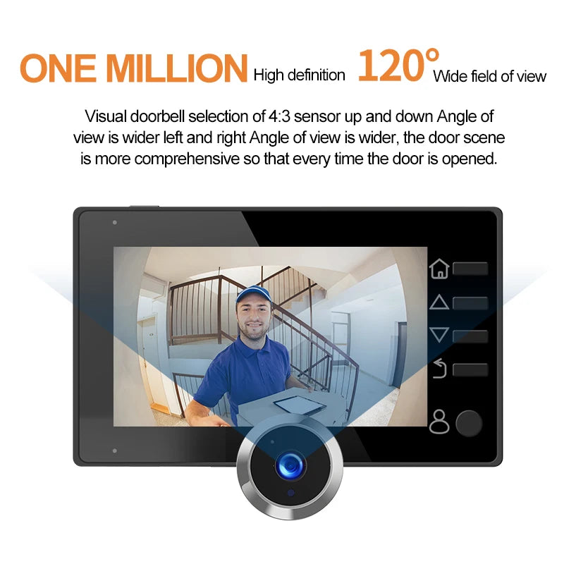 Danmini 4.3'' Electric Peephole 1MP 120° Wide-angle Security Camera Photograph Digital Cat Eye Doorbell Night Vision Door Viewer