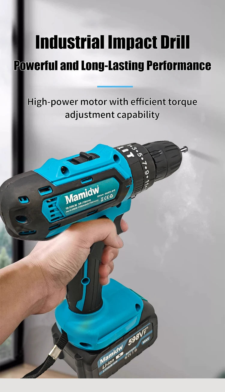 25Nm Cordless Drill, Electric Power Drill for Makita 18V, 3/8” Keyless Chuck, 2 Variable Speed, 25+3 Torque Positions for Precise DIY & Assembly