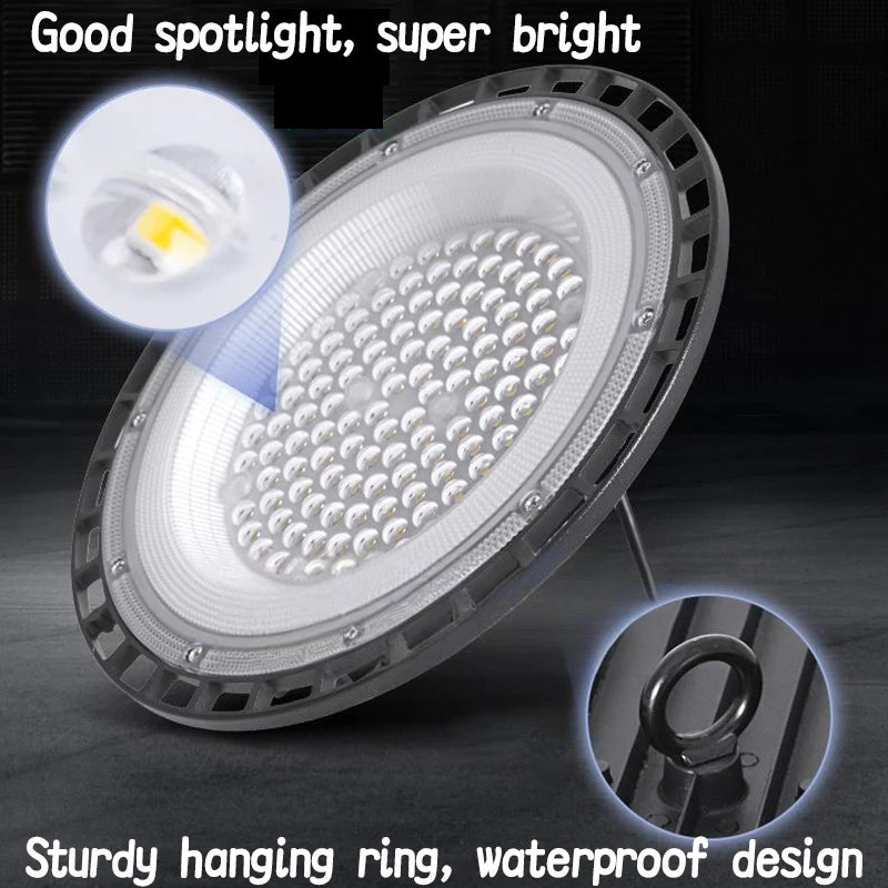 High Bay Lights 100W/150W/200W/300W UFO LED Super Bright Commercial Industrial Lamps Market Warehouse Garage Industrial Lighting