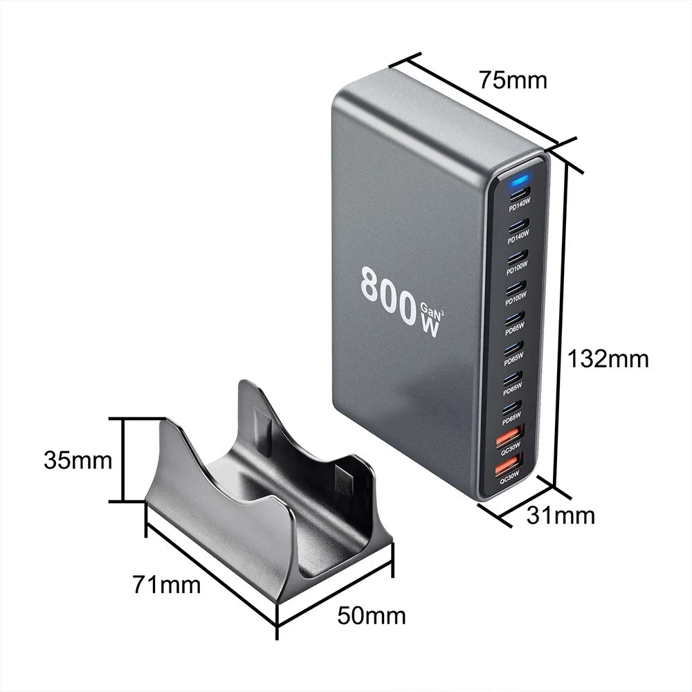 800W 10-Port USB-C Desktop Charging Station - Multi-Device Power Hub Tidesmit